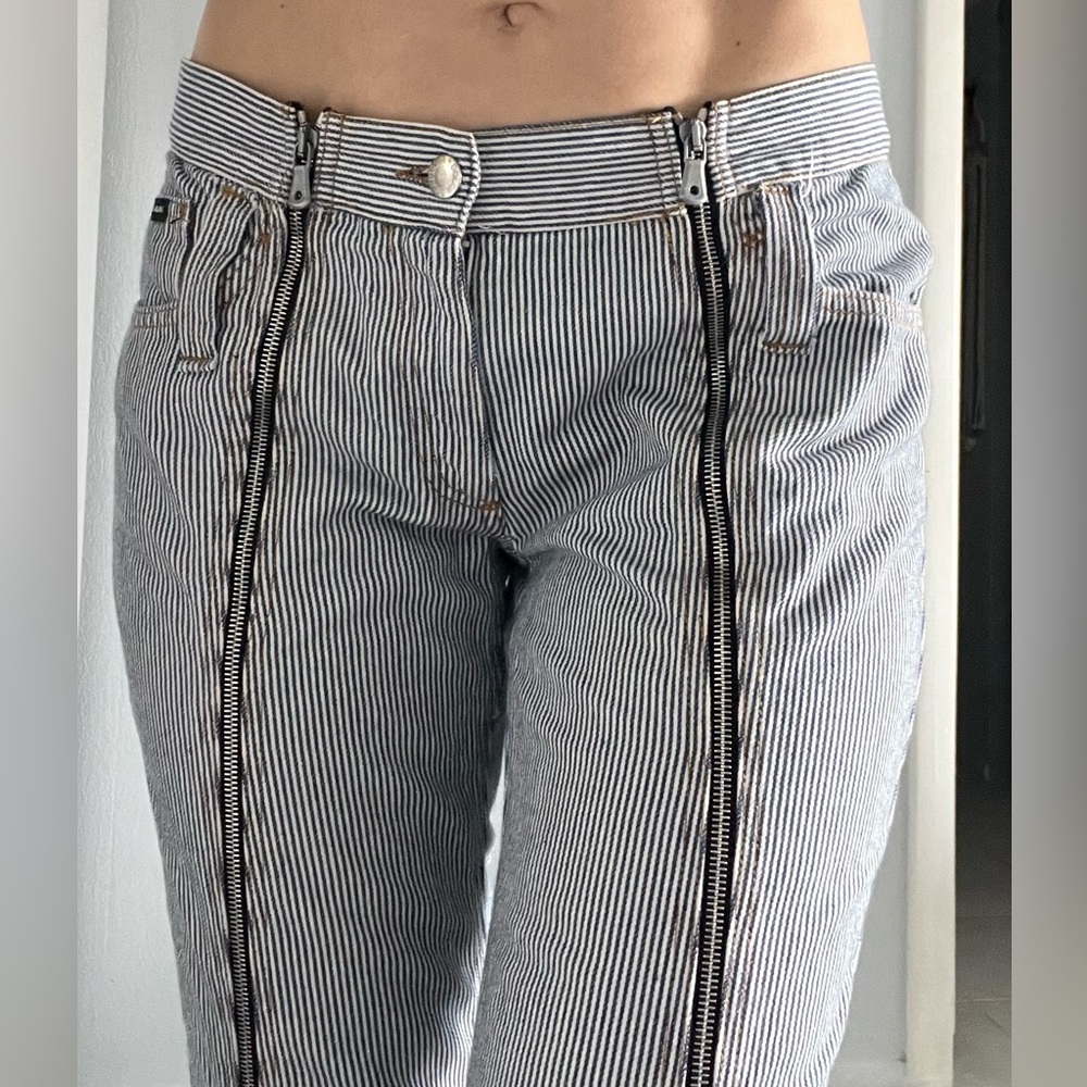D&G Vintage 90s Dolce Gabbana Sex stripe denim silver zipper low rise jeans